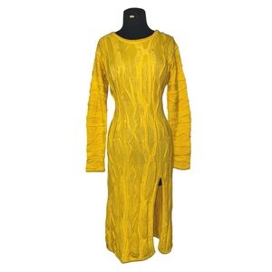90s vtg Yellow 3D Knit Sweater Dress w Split • Coogi Vibes